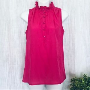 Hot Pink Turtleneck Ruffle Blouse